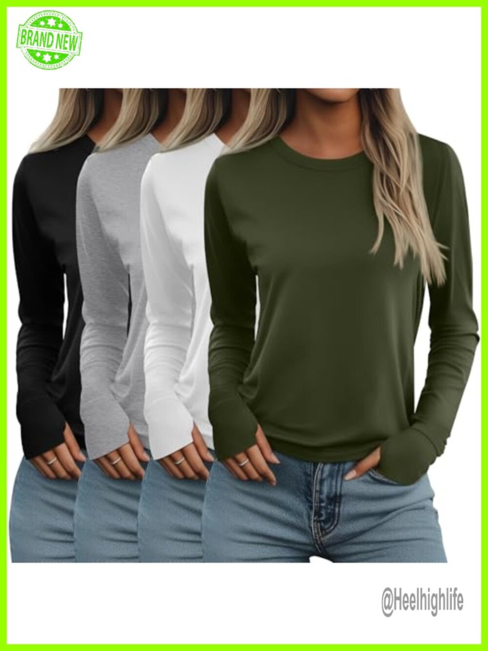 Neer 4 Pack Womens Long Sleeve Thumb Hole Shirts